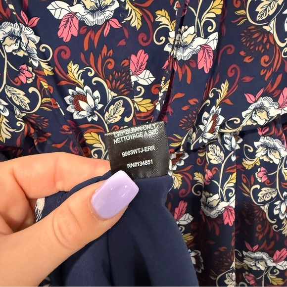 WAYF Navy Blue Floral Long Sleeve Dress L - Picture 6 of 7